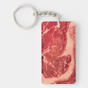 Raw Meat Ribeye Steak Key Ring