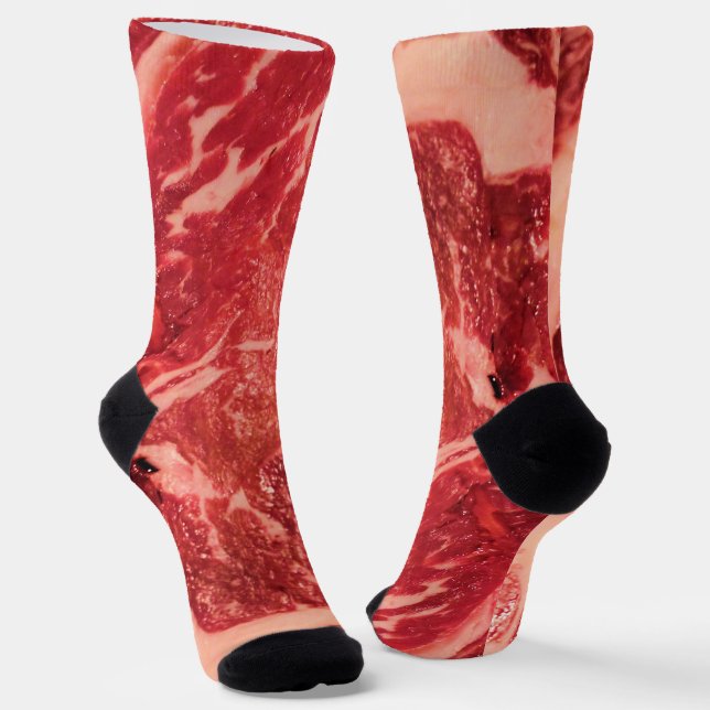 Raw Meat Ribeye Steak Socks (Angled)