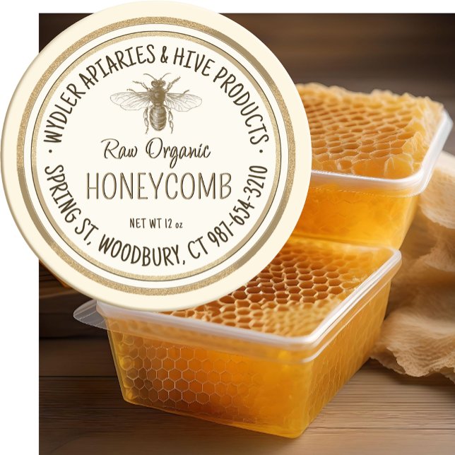 Raw Organic Honeycomb Gold Grunge Border Bee Classic Round Sticker (Creator Uploaded)