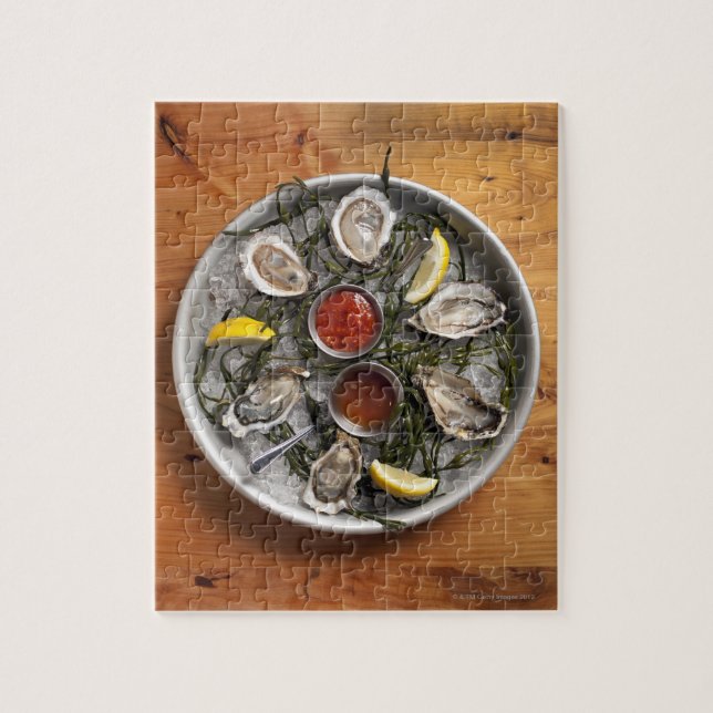 Raw oysters arranged jigsaw puzzle (Vertical)