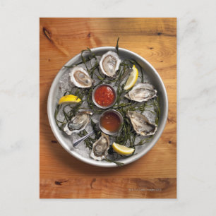 Raw oysters arranged postcard