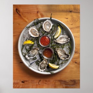 Raw oysters arranged poster
