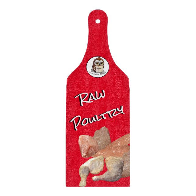 Raw Poultry Glass Cutting Board (with handle) (Front)