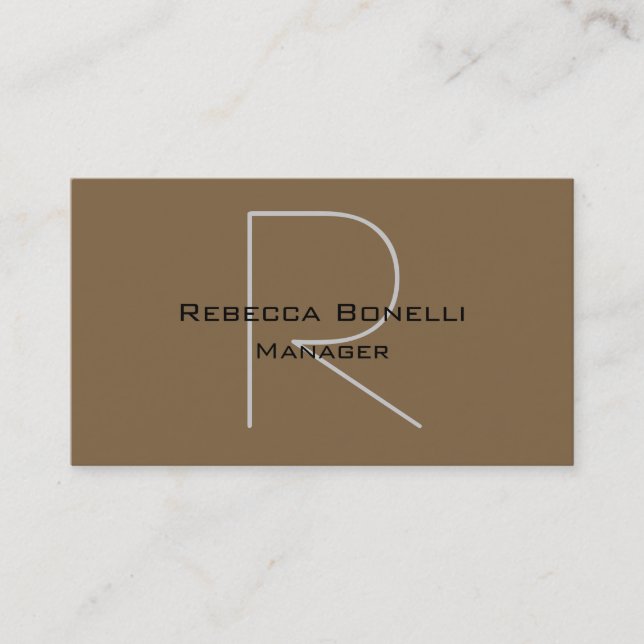 Raw Umber Brown Grey Monogram Business Card (Front)