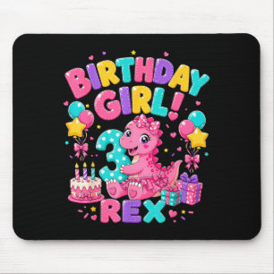 Rawr 3 Three Rex Pink Dinosaur 3rd Birthday Girl Mouse Mat