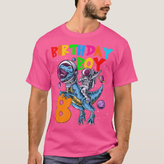 Rawr 8 Years Old Birthday Boy Astronaut Riding 8th T-Shirt