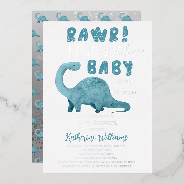Rawr A Cute Little Baby On The Way Dinosaur Shower (Front/Back)