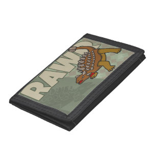 rawr ankylosaurus dinosaur with plaid background trifold wallet