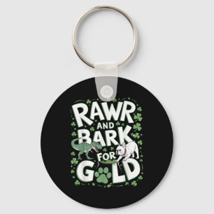 Rawr Bark T-rex Bulldog St. Patricks Day American  Key Ring