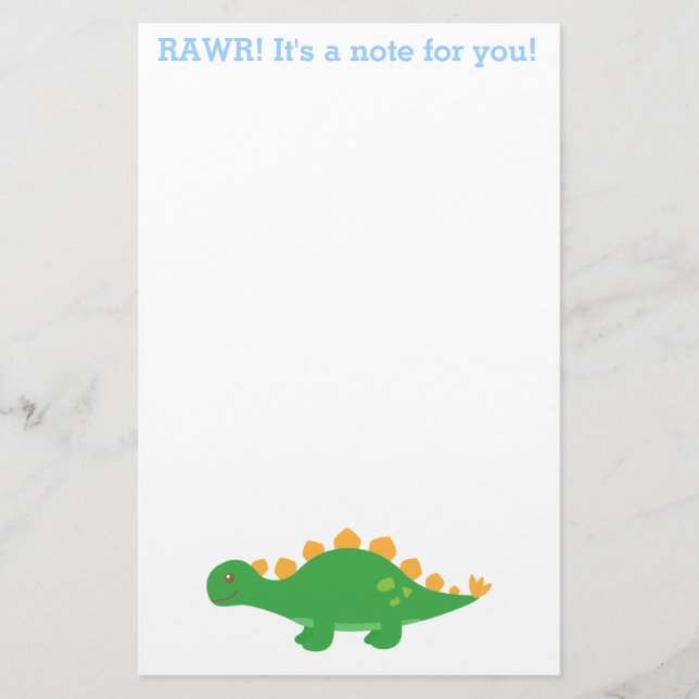 Rawr, Cute Green Stegosaurus Dinosaur Stationery (Front)