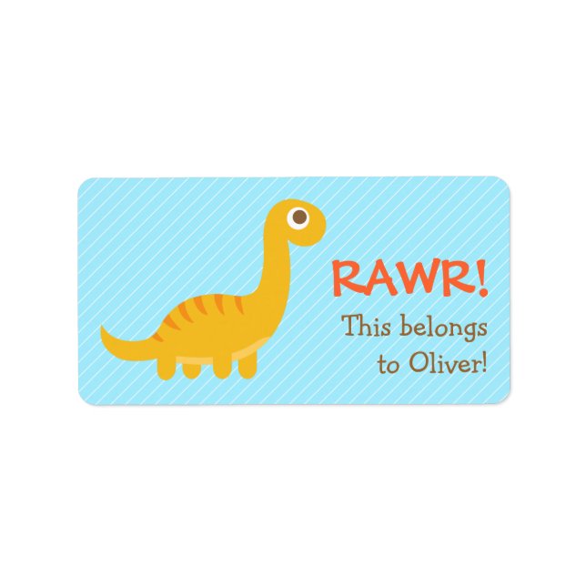Rawr, Cute Yellow Brachiosaurus dinosaur For Kids Label (Front)