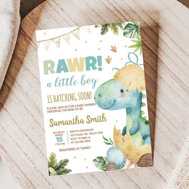 Rawr Dino Baby Shower Invitation (Rawr A Little Boy Dino Baby Shower Invitation)