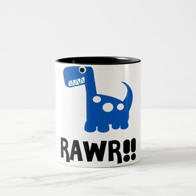 Rawr Dino Blue Two-Tone Coffee Mug (Center)