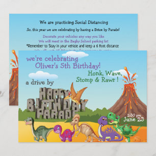 Rawr Dino DriveBy Happy Birthday Parade Invitation