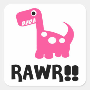 Rawr Dino Pink Square Sticker