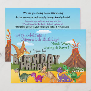 Rawr DinoDrive By Happy Birthday Parade Invitation