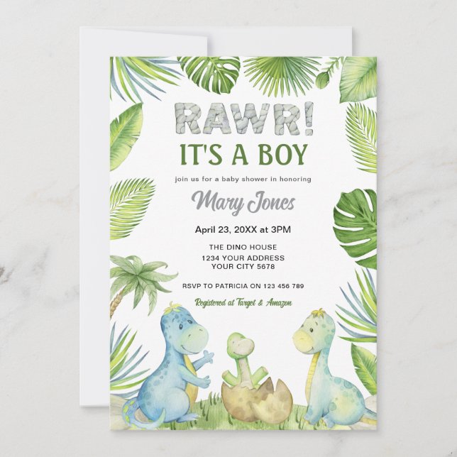 Rawr Dinosaur Baby Shower Invitation (Front)