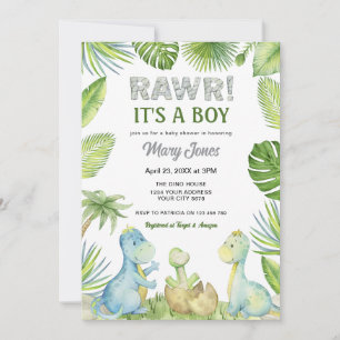 Rawr Dinosaur Baby Shower Invitation