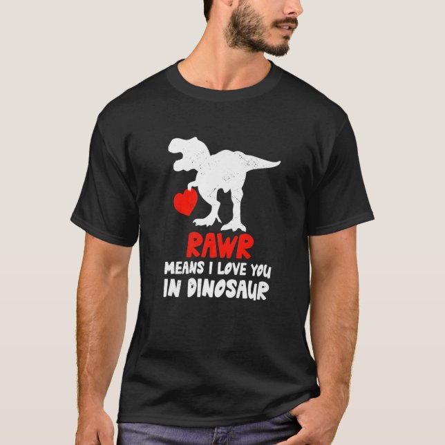 RAWR Dinosaur Carrying A Heart Valentine Dino Cute T-Shirt (Front)
