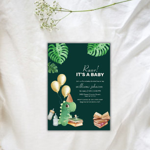 Rawr Dinosaur Storybook Balloon Baby Shower Invitation