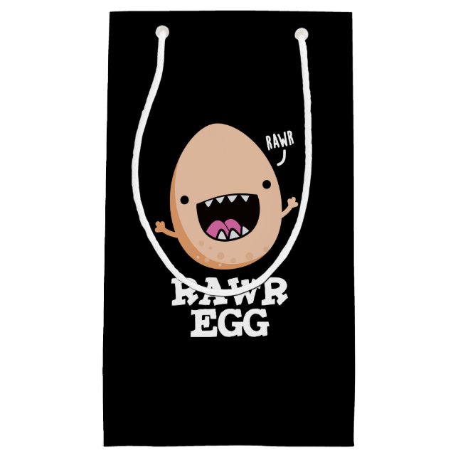 Rawr Egg Funny Roaring Raw Egg Pun Dark BG Small Gift Bag (Front)