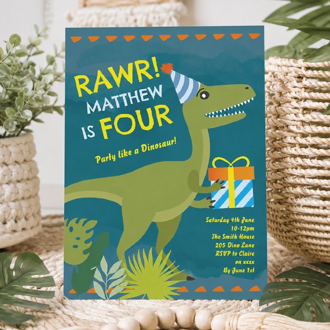 Rawr I’m Four Dinosaur Boy Birthday Invitation (Creator Uploaded)