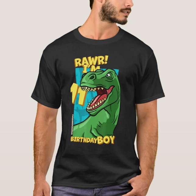 Rawr  I'm 11 Birthday Boys 11th Birthday Dino Tyra T-Shirt (Front)