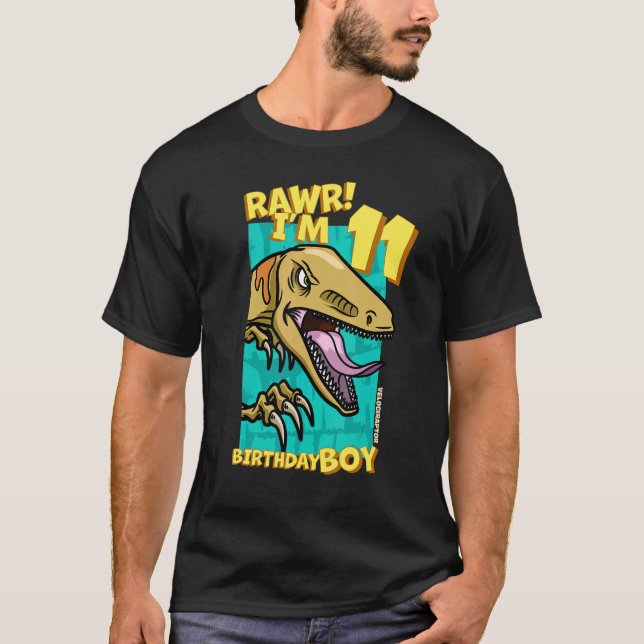 Rawr  I'm 11 Birthday Boys 11th Birthday Dino Velo T-Shirt (Front)