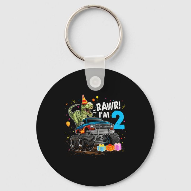 Rawr I'm 2 2nd Birthday T Rex Dinosaur Funny Party Key Ring (Front)