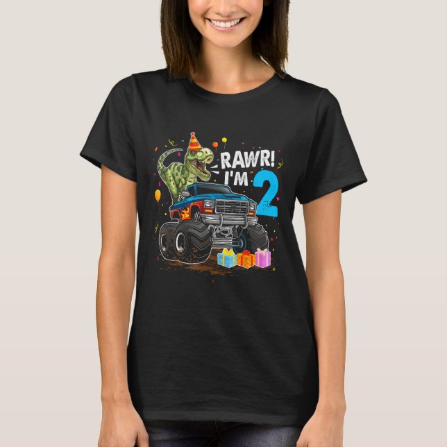 Rawr I'm 2 2nd Birthday T Rex Dinosaur Funny Party T-Shirt (Front)