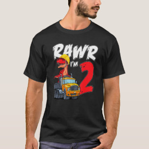 Rawr I'm 2 It's My 2nd Birthday Dinosaur On Truck  T-Shirt