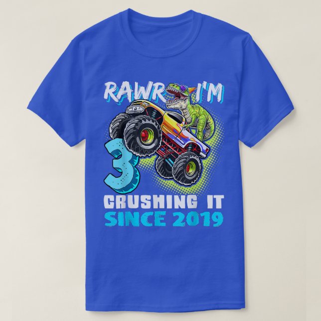 Rawr I'm 3 Monster Truck Dinosaur 3rd Birthday Par T-Shirt (Design Front)