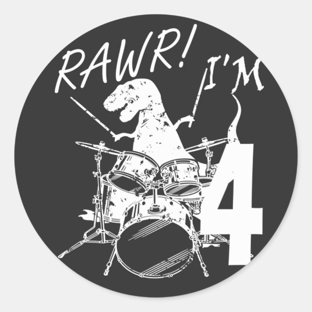 Rawr I'm 4 4th Birthday Dinosaur Classic Round Sticker (Front)