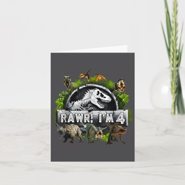 Rawr I'm 4 4th Birthday T Rex Dinosaur Funny Party Card (Front)