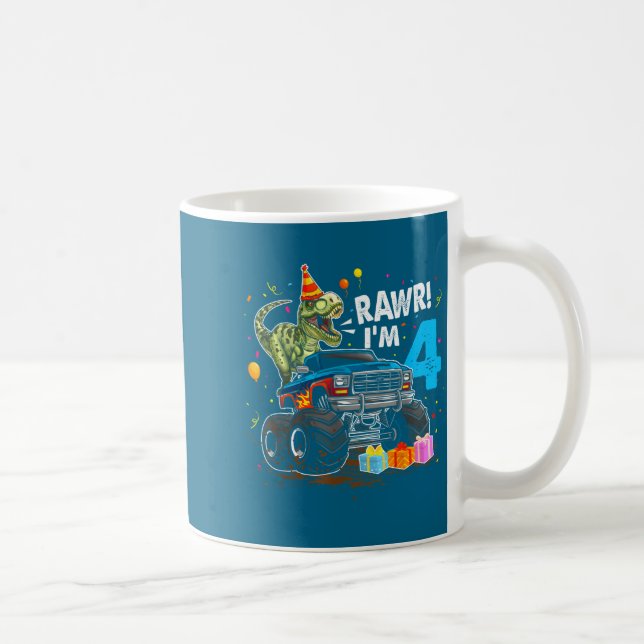 Rawr I'm 4 4th Birthday T Rex Dinosaur Funny Party Coffee Mug (Right)