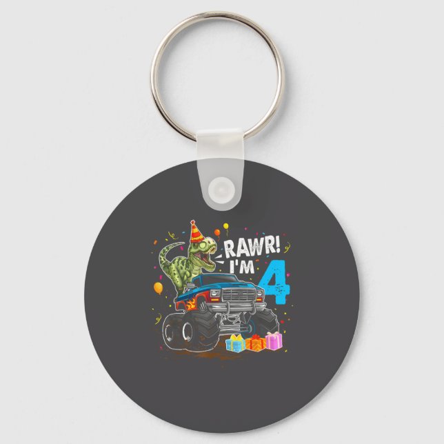 Rawr I'm 4 4th Birthday T Rex Dinosaur Funny Party Key Ring (Front)