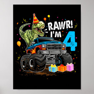 Rawr I'm 4 4th Birthday T Rex Dinosaur Funny Party Poster