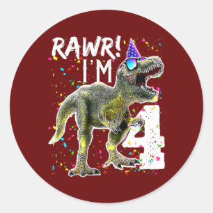Rawr I'm 4 4th Birthday T Rex Dinosaur Party Classic Round Sticker