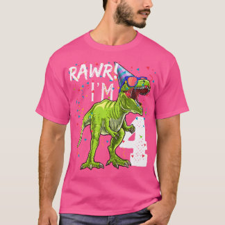 Rawr I'M 4 4Th Birthday T Rex Dinosaur Party Gift  T-Shirt