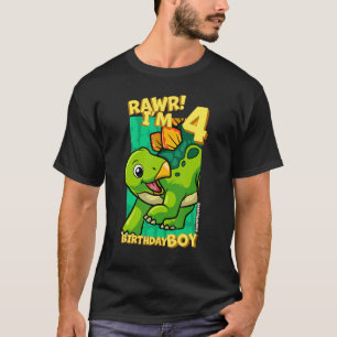 Rawr I'm 4 Birthday Boys 4th Birthday Dino Stegos T-Shirt