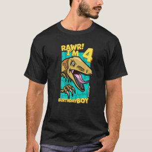 Rawr I'm 4 Birthday Boys 4th Birthday Dino Velocir T-Shirt
