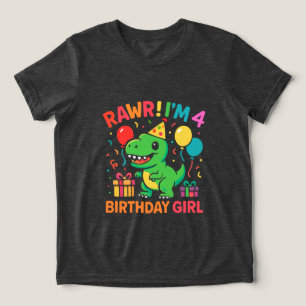 Rawr I'm 4 Dinosaur Birthday Girl  Tri-Blend Shirt