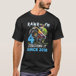 Rawr I'm 4 Monster Truck Dinosaur 4th Birthday Par T-Shirt