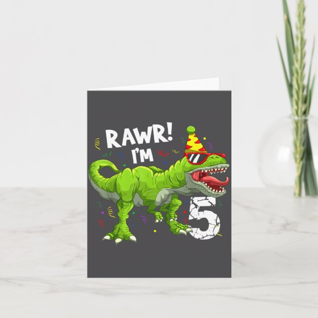 Rawr I'm 5 5th Birthday T Rex Dinosaur Funny Party Card (Front)