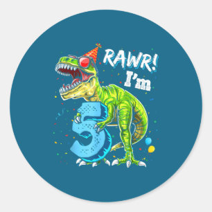 Rawr I'm 5 5th Birthday T Rex Dinosaur Funny Party Classic Round Sticker