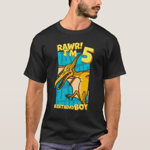 Rawr I'm 5 Birthday Boys 5th Birthday Dino Pterod T-Shirt
