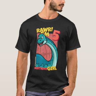 Rawr I'm 5 Birthday Girls 5th Birthday Dino Bront T-Shirt