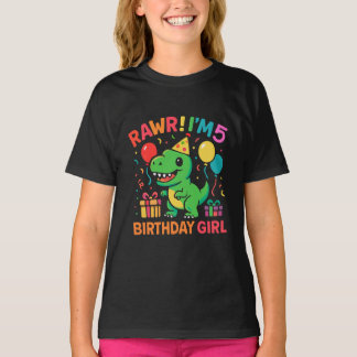 Rawr I'm 5 Dinosaur Birthday Girl T-Shirt