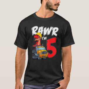 Rawr I'm 5 It's My 5th Birthday Dinosaur On Truck T-Shirt