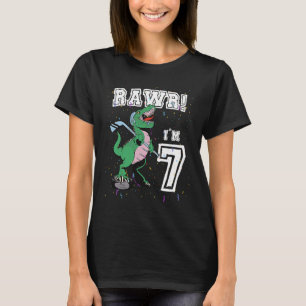 Rawr I'm 7 7th Birthday Party Rex Dinosaur Hockey T-Shirt
